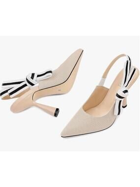 Hochfart Womens 8.5 Beige Pointed Toe Bowknot Dress Pumps Workwear Formal NEW